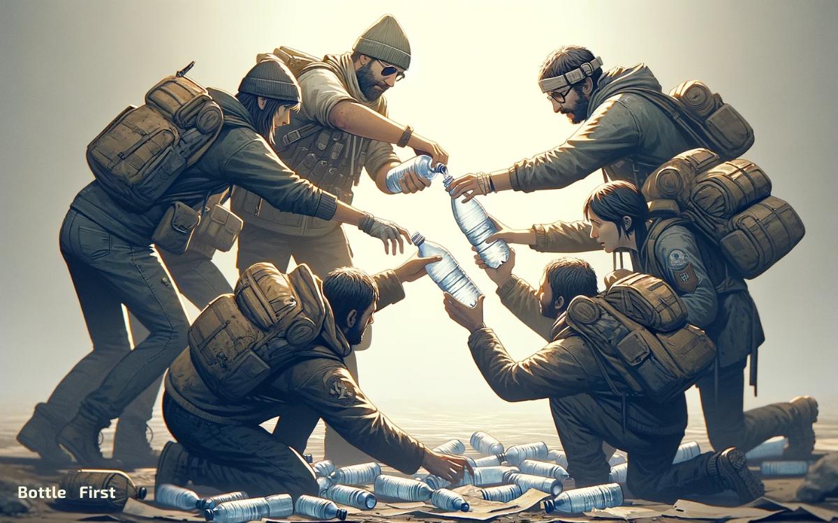 Emptying Water Bottles With the Help of Teammates