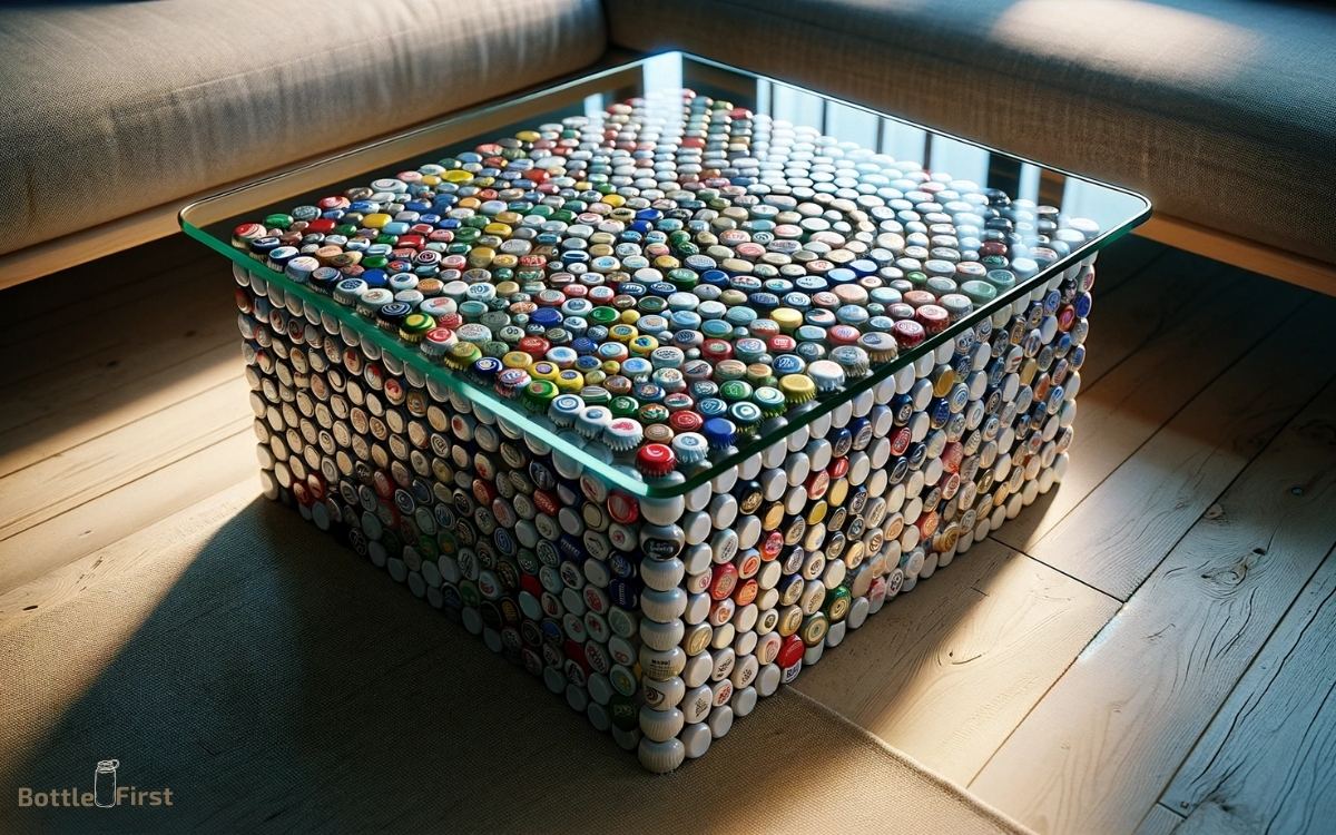 bottle cap table with glass top