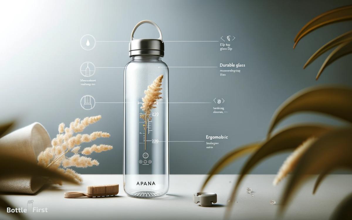 Features of the Apana Flip Top Glass Water Bottle
