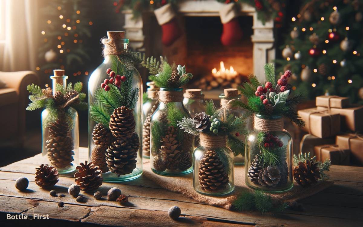 Rustic Pine Cone and Greenery Bottles