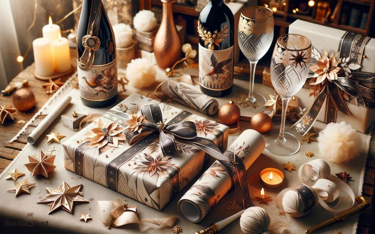gift wrapping ideas for wine bottle and glasses